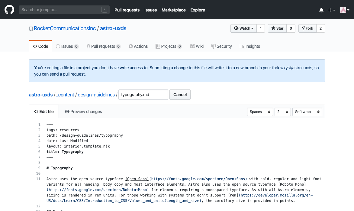 GitHub’s integrated Markdown editor