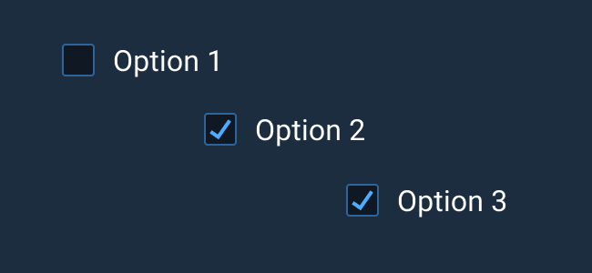Don’t: Poorly placed and misaligned Checkboxes make it difficult for users to differentiate one state from another.